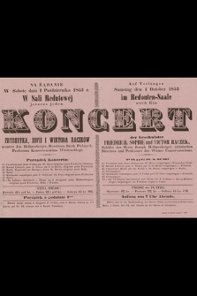 Na żądanie w sobotę dnia 1 października 1853 r. w Sali Redutowej : jeszcze jeden koncert Fryderyka, Zofii i Wiktora Raczków