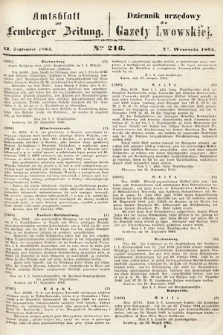 Amtsblatt zur Lemberger Zeitung = Dziennik Urzędowy do Gazety Lwowskiej. 1863, nr 216