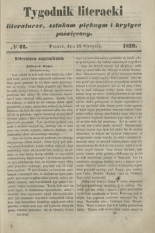 Tygodnik Literacki : literaturze, sztukom pięknym i krytyce poświęcony. [T.2], № 22 (26 sierpnia 1839)