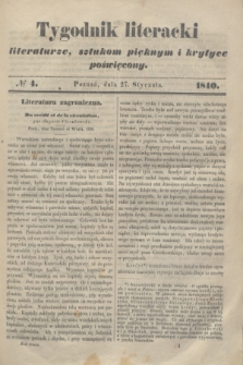 Tygodnik Literacki : literaturze, sztukom pięknym i krytyce poświęcony. [T.3], № 4 (27 stycznia 1840)
