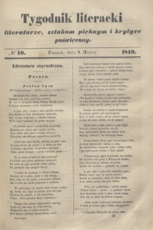 Tygodnik Literacki : literaturze, sztukom pięknym i krytyce poświęcony. [T.3], № 10 (9 marca 1840)