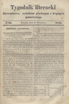 Tygodnik Literacki : literaturze, sztukom pięknym i krytyce poświęcony. [T.3], № 38 (21 września 1840)