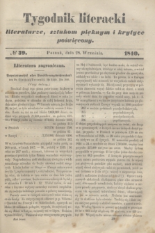 Tygodnik Literacki : literaturze, sztukom pięknym i krytyce poświęcony. [T.3], № 39 (28 września 1840)