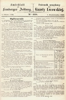 Amtsblatt zur Lemberger Zeitung = Dziennik Urzędowy do Gazety Lwowskiej. 1863, nr 228