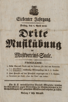 Siebenter Jahrgang : Freitag, den 4. April 1845 : Drite Musikübung im Musikvereins-Saale [...]
