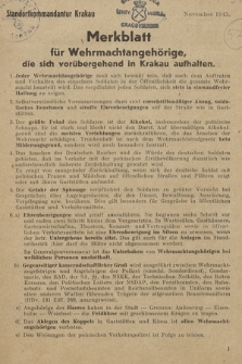 Merkblatt für Wehrmachtangehörige, die sich vorübergehend in Krakau aufhalten