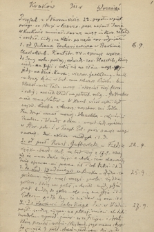 Spis listów wysłanych i otrzymanych przez Stefana Pawlickiego od połowy września 1911 do 12 marca (omyłkowo „12.6”) 1916 z podaniem ich treści