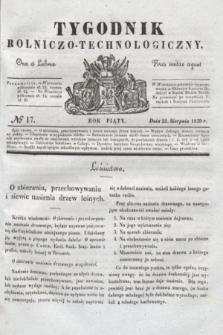 Tygodnik Rolniczo-Technologiczny. R.5, № 17 (21 sierpnia 1839)