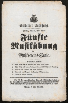 Siebenter Jahrgang : Freitag den 16. Mai 1845 : Fünfte Musikübung im Musikvereins-Saale [...]