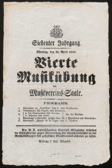 Siebenter Jahrgang : Montag den 28. April 1845 : Vierte Musikübung im Musikvereins-Saale [...]