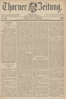 Thorner Zeitung : Gegründet 1760. 1876, Nro. 216 (15 September)