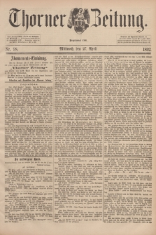 Thorner Zeitung : Begründet 1760. 1892, Nr. 98 (27 April)