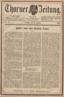 Thorner Zeitung : Begründet 1760. 1893, Nr. 20 (24 Januar) - Erstes Blatt