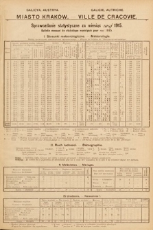 Miasto Kraków : sprawozdanie statystyczne za miesiąc maj 1915 = Ville de Cracovie : bulletin mensuel de statistique municipale pour mai 1915