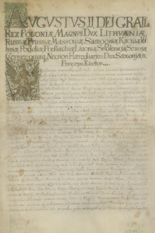 Dokument króla Augusta II zawierający potwierdzenie praw i przywilejów Wieliczki