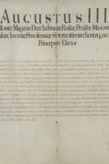 Dokument króla Augusta III w sprawie ustanowienia czterech nowych jarmarków w mieście Wieliczce