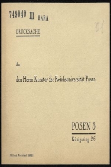 Bestellkarte für die Festschrift zur Gründung der Reichsuniversität Posen : an den Herr Kurator der Reichsuniversität Posen
