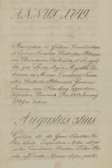 „Protocollon [expeditionum Cancellariatus Regni] anno 1749”. Do r. 1750