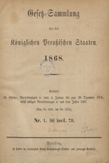 Gesetz-Sammlung für die Königlichen Preußischen Staaten. 1868, Spis treści