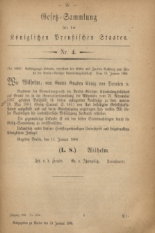 Gesetz-Sammlung für die Königlichen Preußischen Staaten. 1868, Nr. 4 (23 Januar)