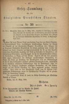 Gesetz-Sammlung für die Königlichen Preußischen Staaten. 1868, Nr. 30 (9 Mai)