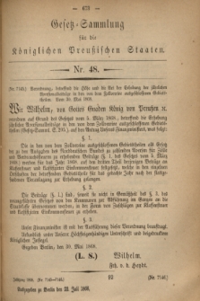 Gesetz-Sammlung für die Königlichen Preußischen Staaten. 1868, Nr. 48 (23 Juli)