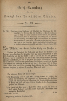 Gesetz-Sammlung für die Königlichen Preußischen Staaten. 1868, Nr. 69 (31 October)