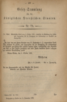 Gesetz-Sammlung für die Königlichen Preußischen Staaten. 1868, Nr. 71 (11 November)