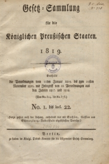 Gesetz-Sammlung für die Königlichen Preußischen Staaten. 1819, Spis treści