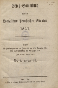 Gesetz-Sammlung für die Königlichen Preußischen Staaten. 1831, Spis treści