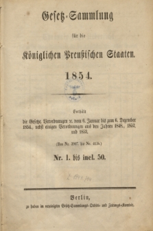 Gesetz-Sammlung für die Königlichen Preußischen Staaten. 1854, Spis treści
