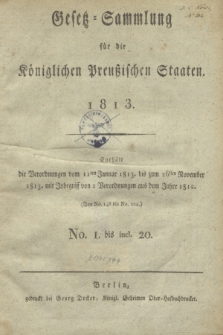 Gesetz-Sammlung für die Königlichen Preußischen Staaten. 1813, Spis treści