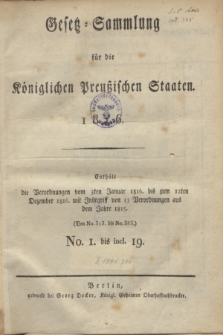 Gesetz-Sammlung für die Königlichen Preußischen Staaten. 1816, Spis treści