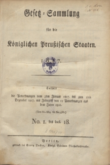 Gesetz-Sammlung für die Königlichen Preußischen Staaten. 1817, Spis treści