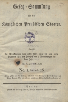 Gesetz-Sammlung für die Königlichen Preußischen Staaten. 1818, Spis treści
