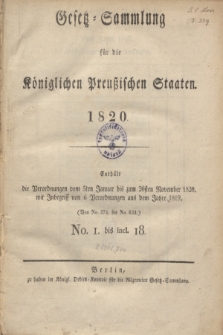 Gesetz-Sammlung für die Königlichen Preußischen Staaten. 1820, Spis treści