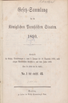 Gesetz-Sammlung für die Königlichen Preußischen Staaten. 1890, Spis treści