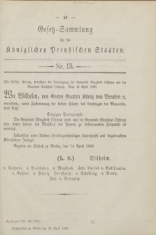 Gesetz-Sammlung für die Königlichen Preußischen Staaten. 1890, Nr. 15 (28 April)