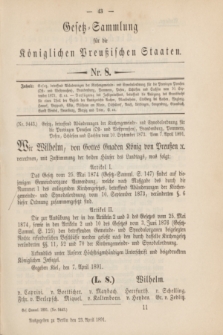 Gesetz-Sammlung für die Königlichen Preußischen Staaten. 1891, Nr. 8 (23 April)