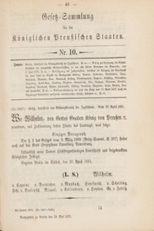 Gesetz-Sammlung für die Königlichen Preußischen Staaten. 1891, Nr. 10 (28 Mai)