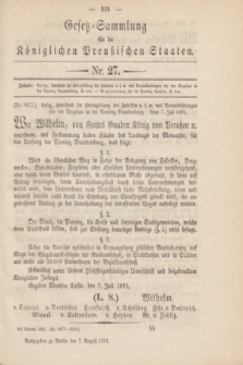 Gesetz-Sammlung für die Königlichen Preußischen Staaten. 1891, Nr. 27 (7 August)