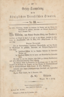 Gesetz-Sammlung für die Königlichen Preußischen Staaten. 1891, Nr. 33 (23 November)