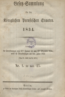 Gesetz-Sammlung für die Königlichen Preußischen Staaten. 1834, Spis treści