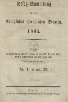 Gesetz-Sammlung für die Königlichen Preußischen Staaten. 1835 (8 Januar-21 Dezember)