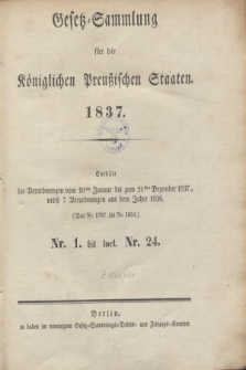 Gesetz-Sammlung für die Königlichen Preußischen Staaten. 1837, Spis treści