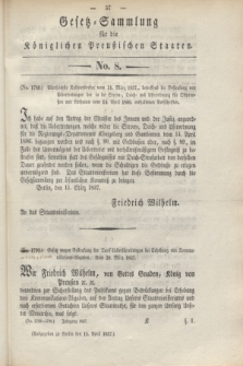 Gesetz-Sammlung für die Königlichen Preußischen Staaten. 1837, No. 8 (15 April) + wkładka