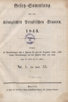 Gesetz-Sammlung für die Königlichen Preußischen Staaten. 1843, Spis treści