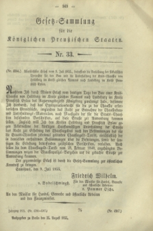 Gesetz-Sammlung für die Königlichen Preußischen Staaten. 1855, Nr. 33 (25 August)