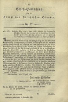 Gesetz-Sammlung für die Königlichen Preußischen Staaten. 1855, Nr. 37 (27 September)