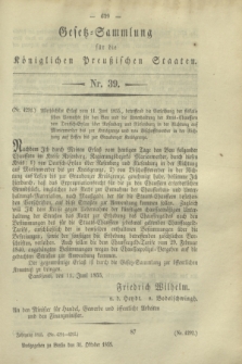 Gesetz-Sammlung für die Königlichen Preußischen Staaten. 1855, Nr. 39 (31 Oktober)